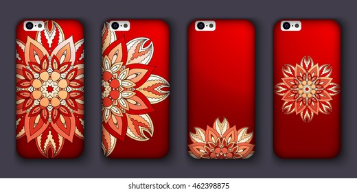 Phone case mandala design set. Vintage decorative elements. Hand drawn background. Islam, Arabic, Indian, ottoman motifs.