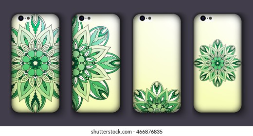 Phone case mandala design set. Vintage decorative elements. Hand drawn background. Islam, Arabic, Indian, ottoman motifs.