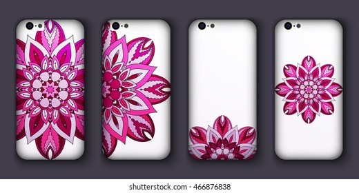 Phone case mandala design set. Vintage decorative elements. Hand drawn background. Islam, Arabic, Indian, ottoman motifs.