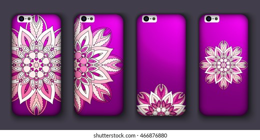 Phone case mandala design set. Vintage decorative elements. Hand drawn background. Islam, Arabic, Indian, ottoman motifs.