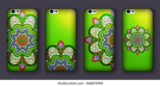 Phone case mandala design set. Vintage decorative elements. Hand drawn background. Islam, Arabic, Indian, ottoman motifs.