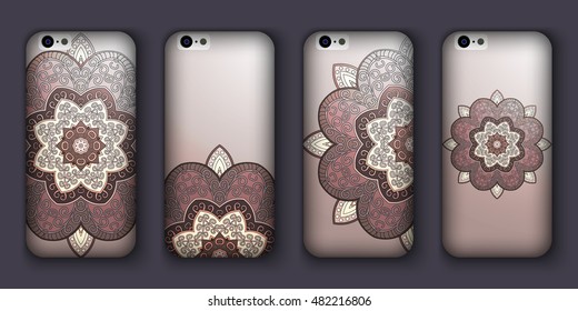 Phone case mandala design set. Vintage decorative elements. Hand drawn background. Islam, Arabic, Indian, ottoman motifs.