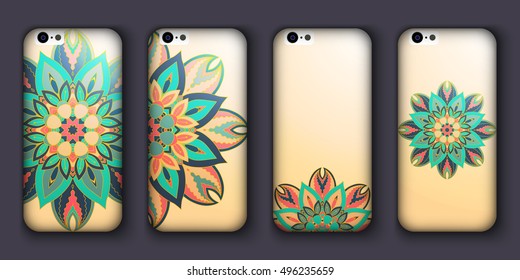 Phone case mandala design set. Vintage decorative elements. Hand drawn background. Islam, Arabic, Indian, ottoman motifs