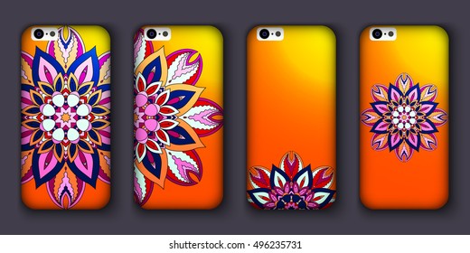 Phone case mandala design set. Vintage decorative elements. Hand drawn background. Islam, Arabic, Indian, ottoman motifs