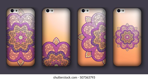 Phone case mandala design set. Vintage decorative elements. Hand drawn background. Islam, Arabic, Indian, ottoman motifs