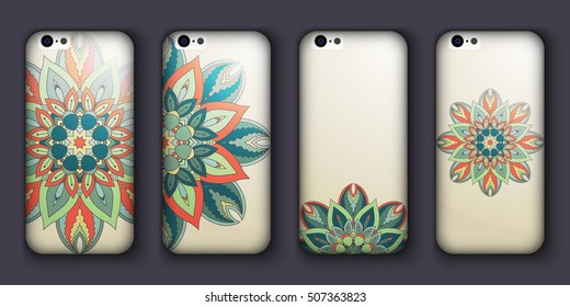 Phone case mandala design set. Vintage decorative elements. Hand drawn background. Islam, Arabic, Indian, ottoman motifs