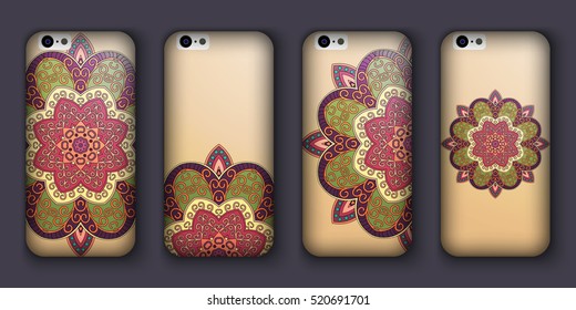 Phone case mandala design set. Vintage decorative elements. Hand drawn background. Islam, Arabic, Indian, ottoman motifs