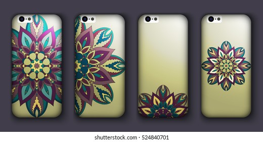 Phone case mandala design set. Vintage decorative elements. Hand drawn background. Islam, Arabic, Indian, ottoman motifs