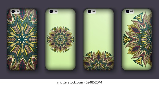 Phone case mandala design set. Vintage decorative elements. Hand drawn background. Islam, Arabic, Indian, ottoman motifs