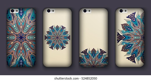 Phone case mandala design set. Vintage decorative elements. Hand drawn background. Islam, Arabic, Indian, ottoman motifs