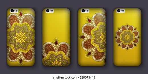 Phone case mandala design set. Vintage decorative elements. Hand drawn background. Islam, Arabic, Indian, ottoman motifs