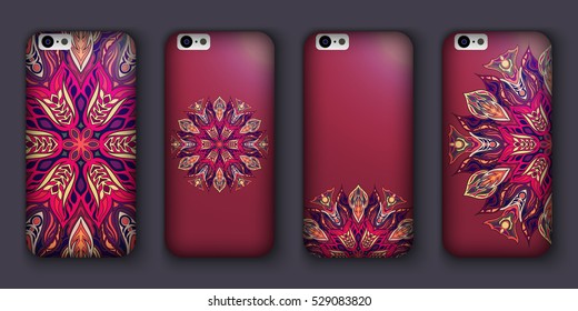 Phone case mandala design set. Vintage decorative elements. Hand drawn background. Islam, Arabic, Indian, ottoman motifs
