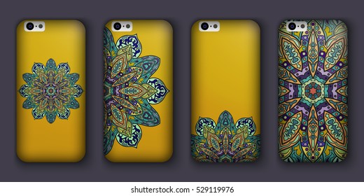 Phone case mandala design set. Vintage decorative elements. Hand drawn background. Islam, Arabic, Indian, ottoman motifs