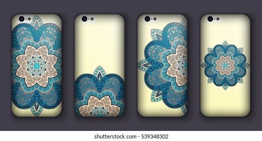 Phone case mandala design set. Vintage decorative elements. Hand drawn background. Islam, Arabic, Indian, ottoman motifs