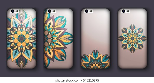Phone case mandala design set. Vintage decorative elements. Hand drawn background. Islam, Arabic, Indian, ottoman motifs