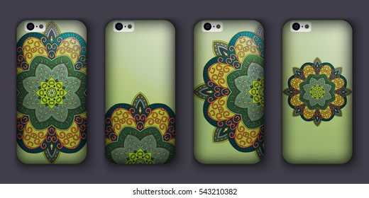 Phone case mandala design set. Vintage decorative elements. Hand drawn background. Islam, Arabic, Indian, ottoman motifs