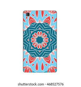 Phone case mockup with mandala in vector. Editable template for your design