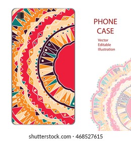 Phone case mockup with mandala in vector. Editable template for your design