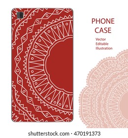 Phone case mockup with mandala in vector. Editable template for your design