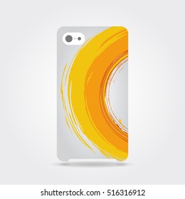 Phone case with orange grunge circle brush strokes  for frames, icons, design elements. Orange template cover phone or case smartphone. Mobile phone modern cover back