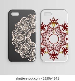 Phone case with ornament. Set. Decorative ornament elements