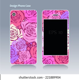 Phone case, pink floral pattern. Vector background. Decorative elements. 