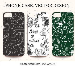 Phone case in school design. Vintage vector background. Hand draw school doodles.