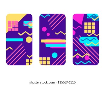 Phone case set. Memphis pattern background. Geometric elements memphis in the style of 80s. Vector illustration