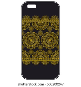 Phone case or smartphone cover vintage decorative elements in mehndi Indian, arabic style. Vector with floral lace background isolated