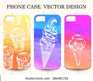 Phone case. Vintage vector background. Decorative ice cream elements.