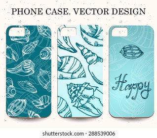 Phone case. Vintage vector background. Decorative shell elements.