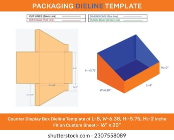 Phone cases counter display box dieline template 8x6.38x5.75 inche