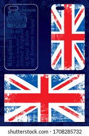 Phone cases with grunge United Kingdom flag. Vector Illustration