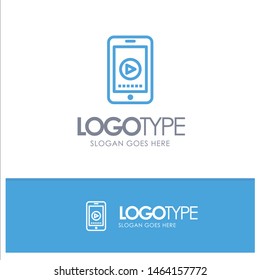 Phone, Cell, Play, Video Blue Logo Line Style. Vector Icon Template background