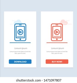 Phone, Cell, Play, Video  Blue and Red Download and Buy Now web Widget Card Template. Vector Icon Template background