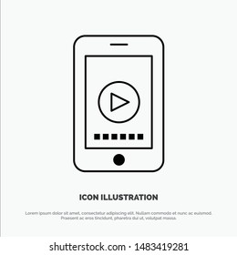 Phone, Cell, Play, Video Vector Line Icon