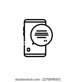 Teléfono, smartphone de teléfono móvil con iconos de esquema de texto de burbujas. Ilustración vectorial. Icono aislado adecuado para web, infografías, interfaz y aplicaciones.