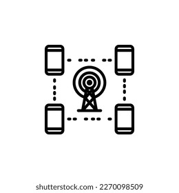 Teléfono, smartphone de teléfono celular con iconos de contorno llenos de torre de teléfono celular. Ilustración vectorial. Icono aislado adecuado para web, infografías, interfaz y aplicaciones.
