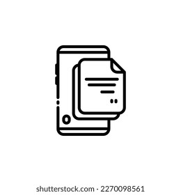 Teléfono, smartphone de teléfono móvil con iconos de esquema de documento. Ilustración vectorial. Icono aislado adecuado para web, infografías, interfaz y aplicaciones.