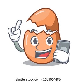 With phone character broken egg on floor cartoon