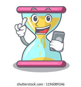 With phone character hourglass concept for business deadline