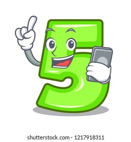 With phone character number five at wooden door