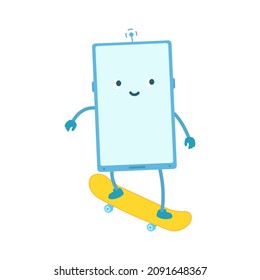 Phone character. To skateboard activities. Vector illustration.