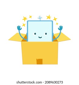 Carácter de teléfono. Regalo de desboxeo. Ilustración vectorial.