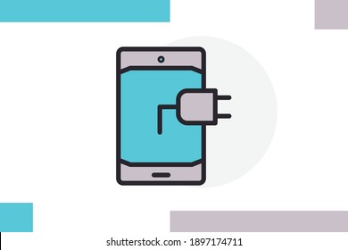 Phone charge icon filled line color concept related phone and communication elements.