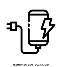Phone charge vector icon illustration template with editable line