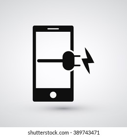 Phone and Charge Wire Icon | Connect device to the power / energy source | Vector Icon Element Graphic Illustration Design on white background