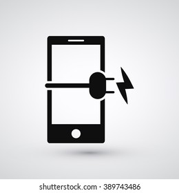 Phone and Charge Wire Icon | Connect device to the power / energy source | Vector Icon Element Graphic Illustration Design on white background