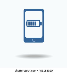 phone with charged battery on a screen.