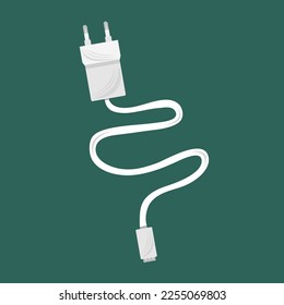 Phone charger flat vector illustration. Cute phone cable charger cartoon vector illustration for graphic design and decorative element